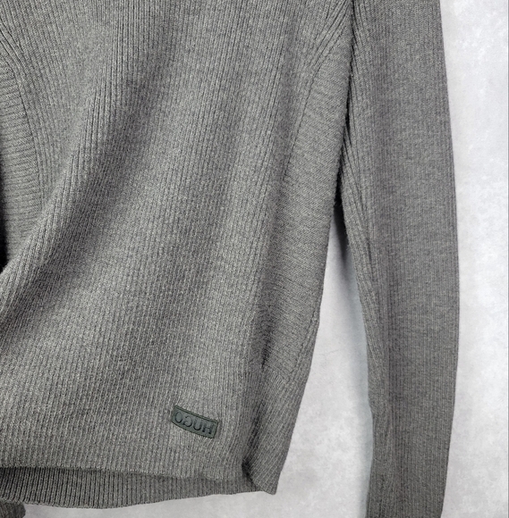 HUGO Hugo Boss Gray Extra Fine Merino Crewneck Sweater Size L - Picture 7 of 11